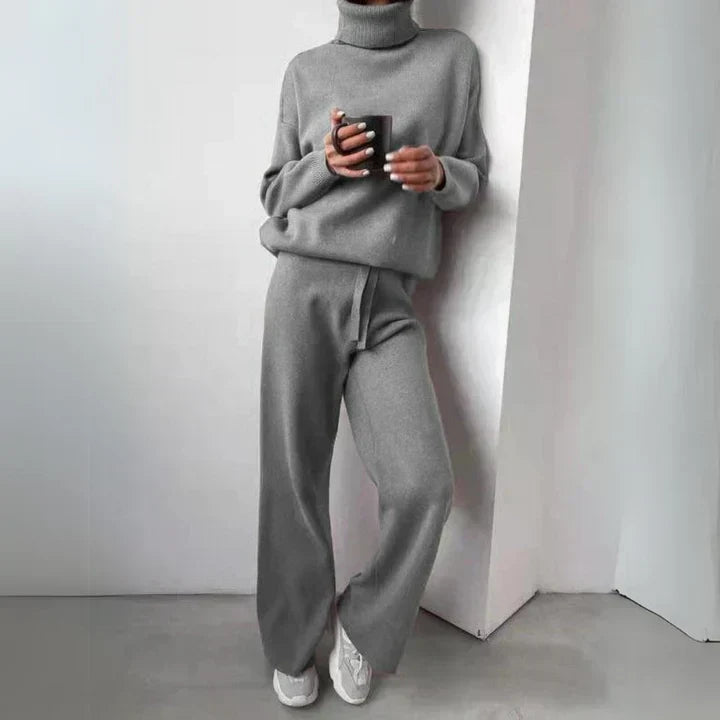 Nolvaire | Femme Ensemble Tricot Col Roulé Pantalon Large - Taupe - Image 5