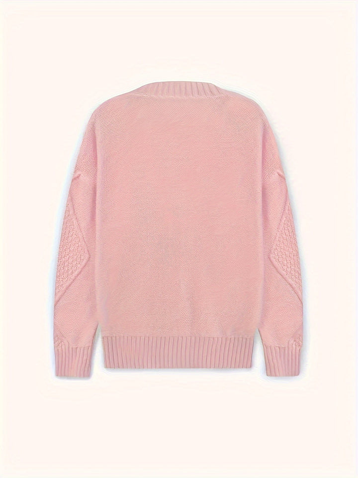 Nolvaire | Gilet en Maille Torsadée Femme Col V - Light Pink - Image 3