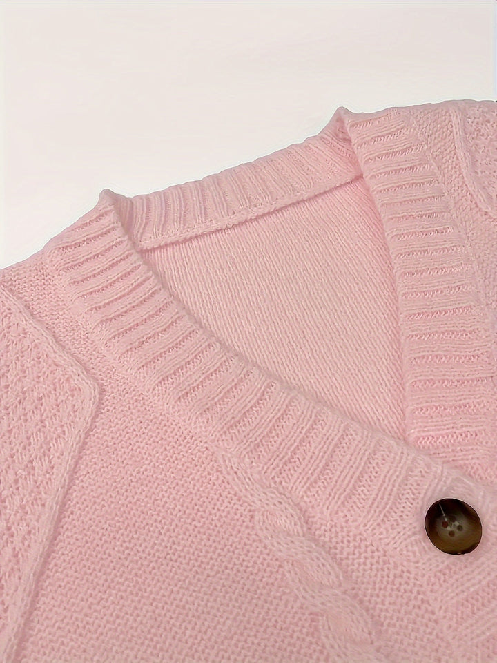 Nolvaire | Gilet en Maille Torsadée Femme Col V - Light Pink - Image 5
