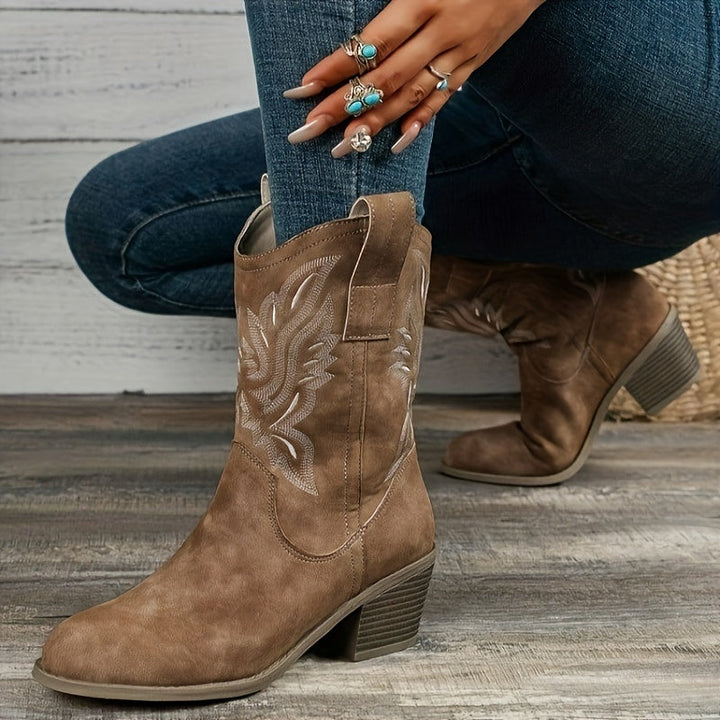 Nolvhère | Femme Bottes Western Cowboy Mi-Mollet - Camel - Image 10