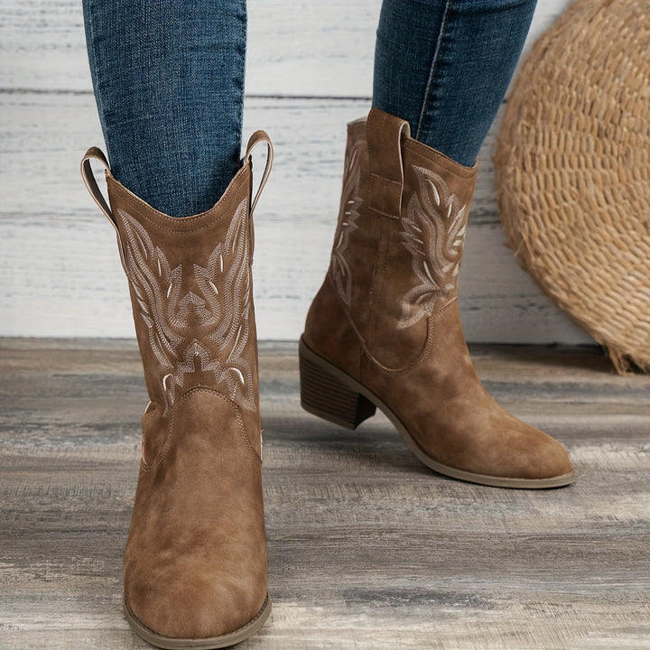 Nolvhère | Femme Bottes Western Cowboy Mi-Mollet - Camel - Image 13