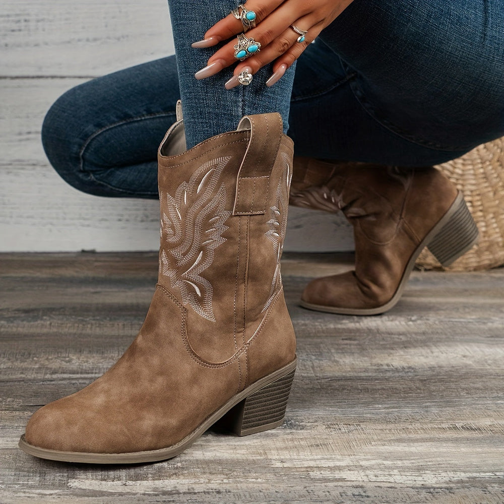 Nolvhère | Femme Bottes Western Cowboy Mi-Mollet - Camel - Image 2