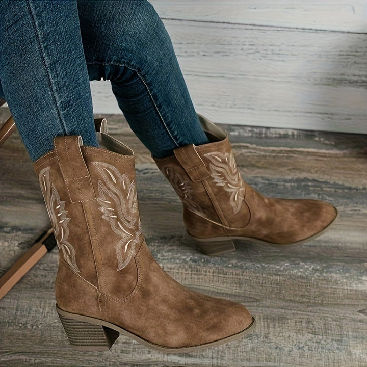 Nolvhère | Femme Bottes Western Cowboy Mi-Mollet - Camel - Image 3