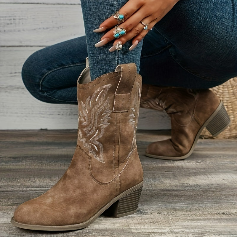 Nolvhère | Femme Bottes Western Cowboy Mi-Mollet - Camel - Image 4