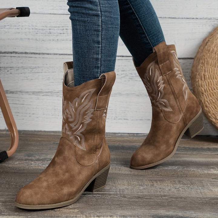 Nolvhère | Femme Bottes Western Cowboy Mi-Mollet - Camel - Image 5