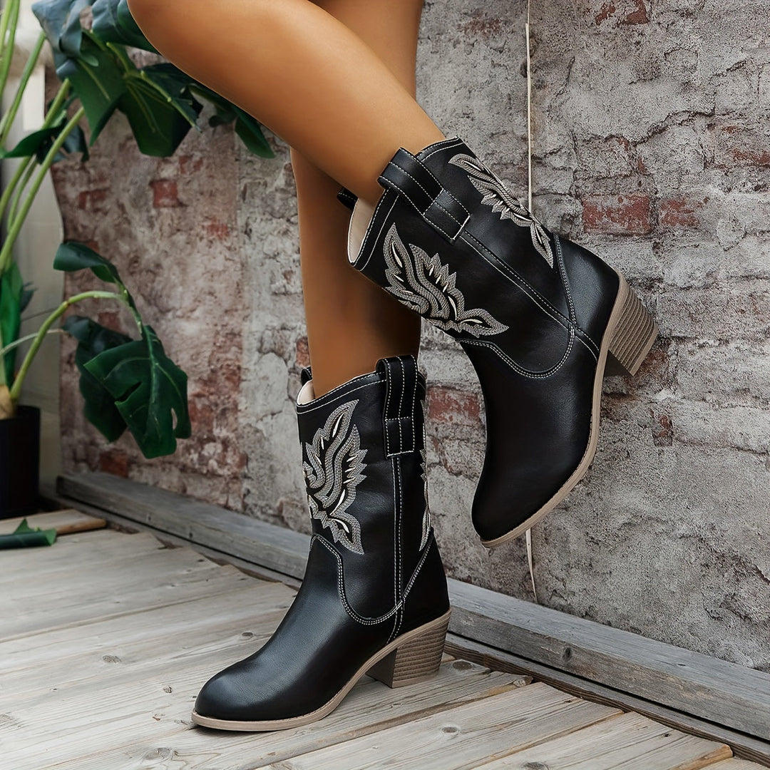 Nolvhère | Femme Bottes Western Cowboy Mi-Mollet - Camel - Image 6