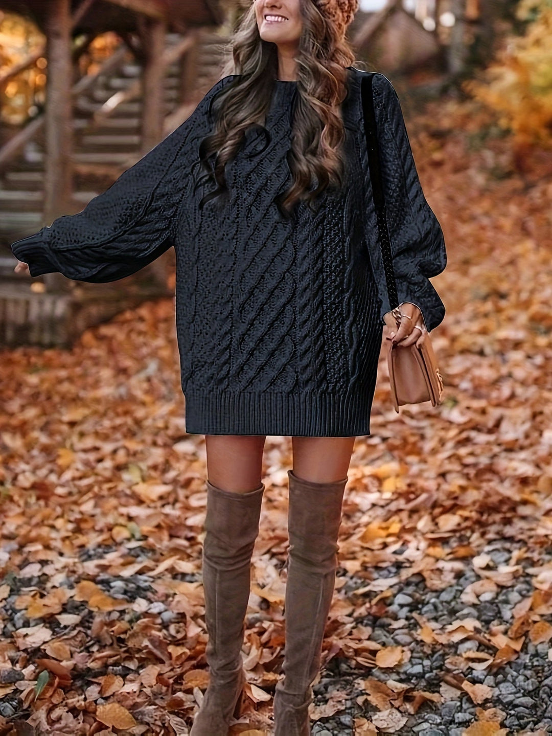 Nolvhère | Femme Robe Pull Grosse Maille Oversize - Dark Grey - Image 4