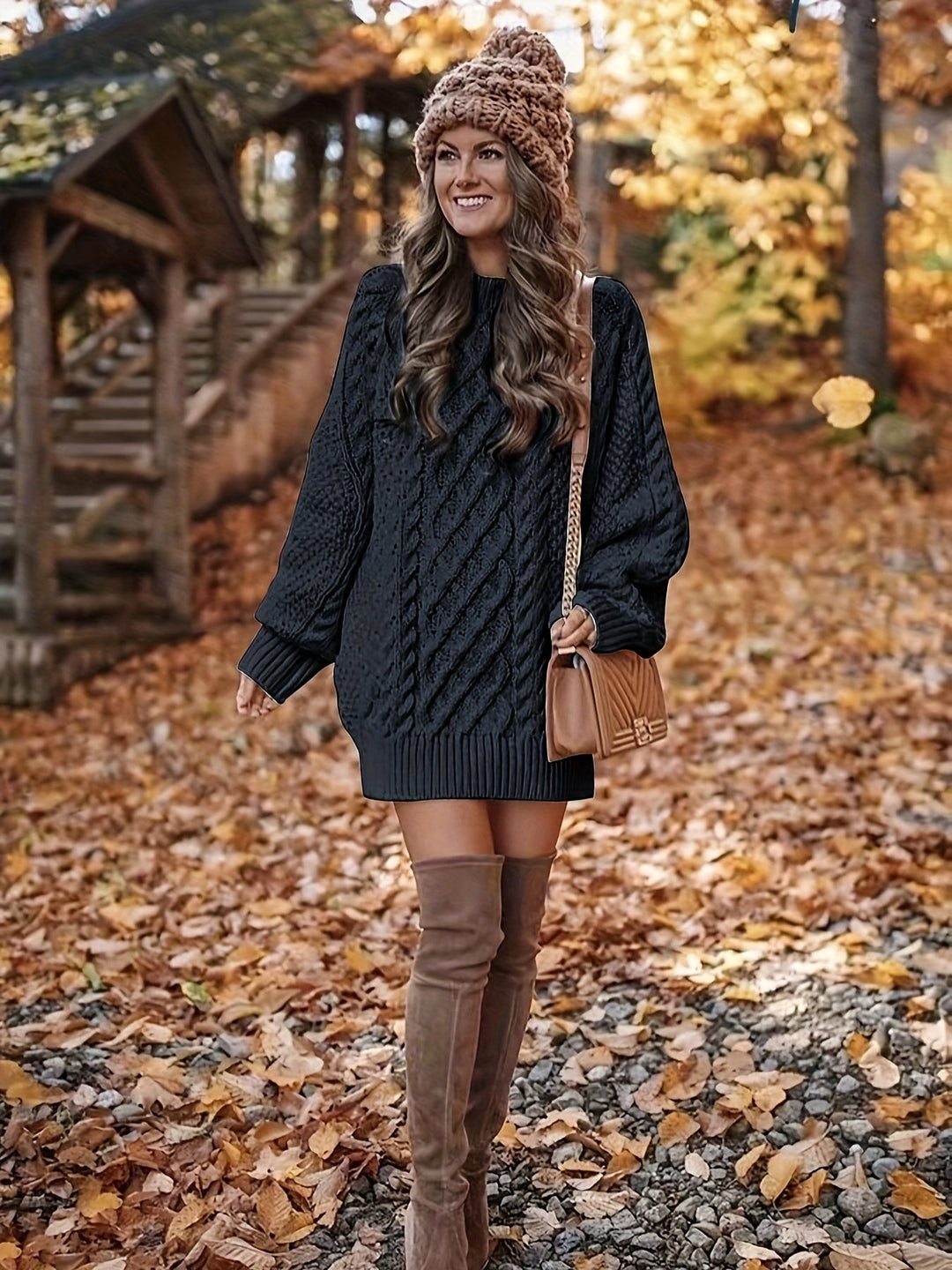 Nolvhère | Femme Robe Pull Grosse Maille Oversize - Dark Grey - Image 5