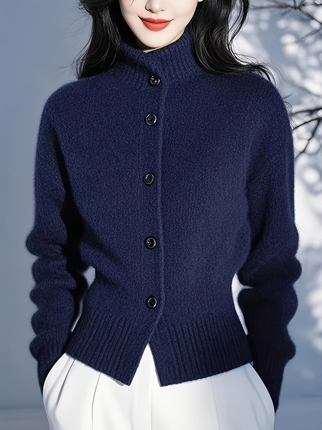 Nolvire | Femme Cardigan Col Montant Boutonné - Red - Image 11