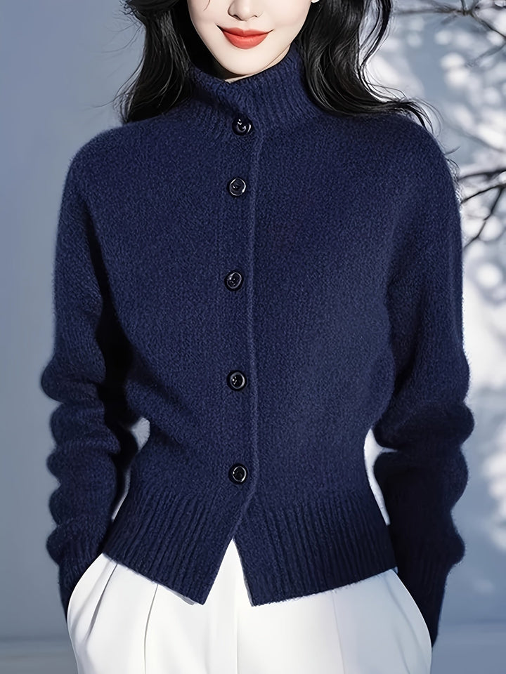 Nolvire | Femme Cardigan Col Montant Boutonné - Red - Image 11