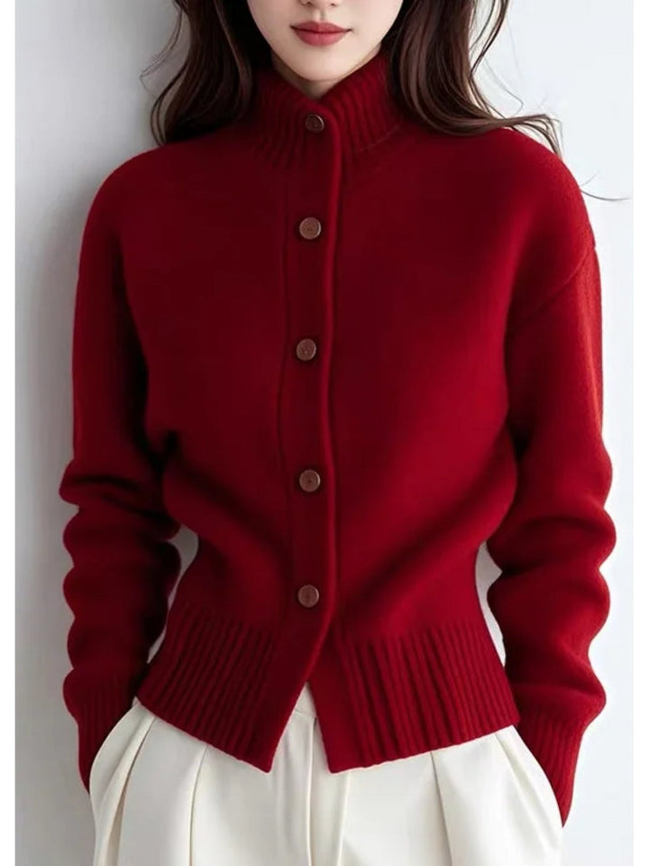 Nolvire | Femme Cardigan Col Montant Boutonné - Red - Image 3