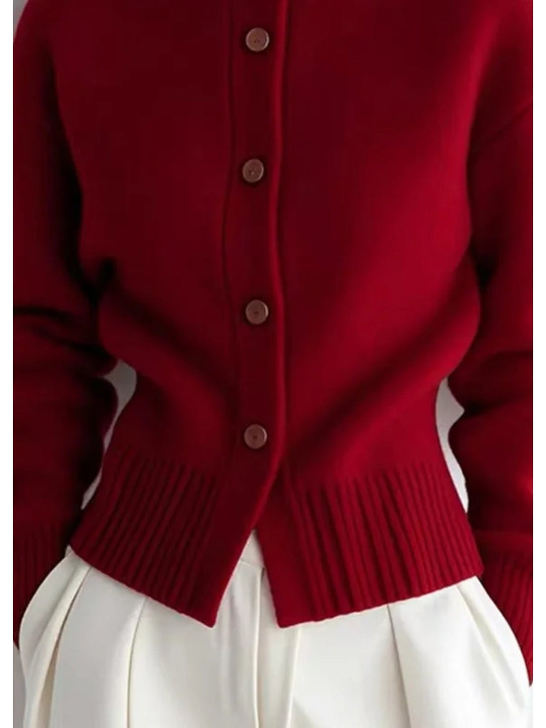 Nolvire | Femme Cardigan Col Montant Boutonné - Red - Image 6