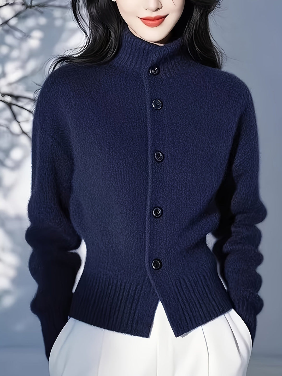 Nolvire | Femme Cardigan Col Montant Boutonné - Red - Image 8