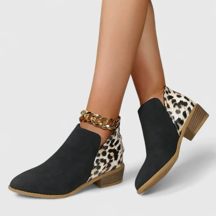Nolvène | Bottines Femme Léopard Chaîne Dorée - Image 1