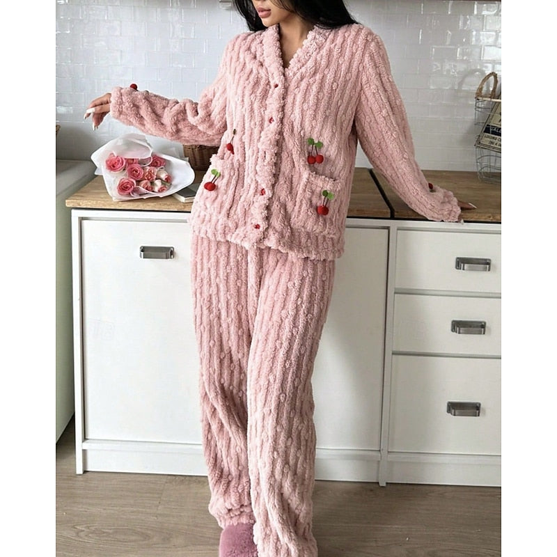 Nolvïre | Femme Ensemble Pyjama Polaire Deux Pièces - Pink - Image 1