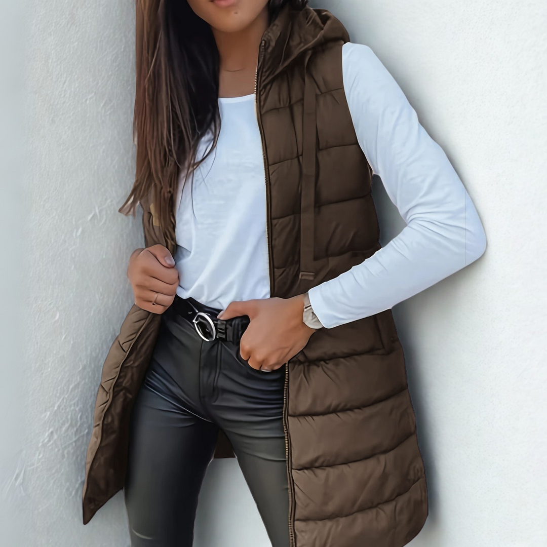 Nolvyre | Femme Gilet Long à Capuche Matelassé - Image 4