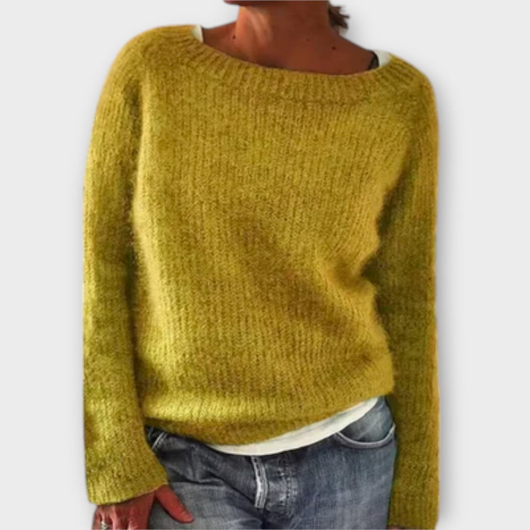 Norvaine | Pull Femme Col Bateau Tricoté Coupe Relax - Mustard - Image 1