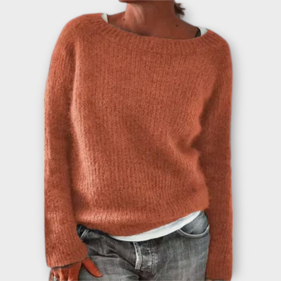 Norvaine | Pull Femme Col Bateau Tricoté Coupe Relax - Mustard - Image 4