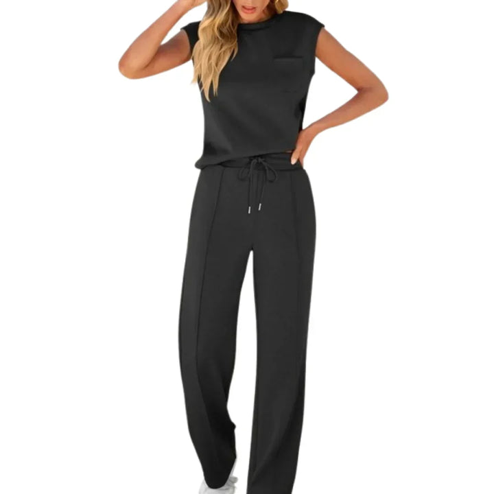 Névonde | Femme Ensemble Détente Haut &amp; Pantalon Large - Black - Image 1
