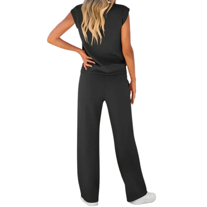 Névonde | Femme Ensemble Détente Haut &amp; Pantalon Large - Black - Image 10