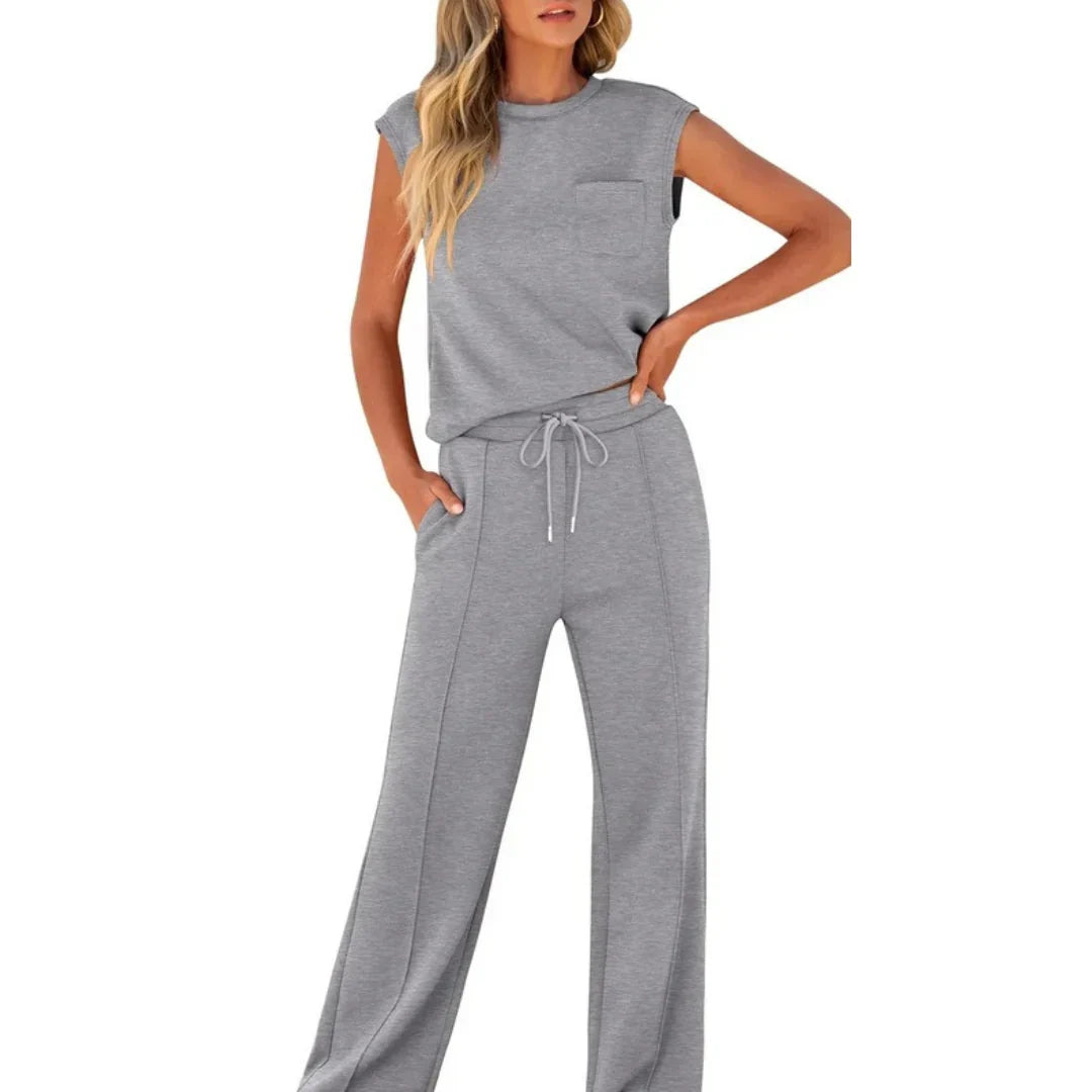 Névonde | Femme Ensemble Détente Haut &amp; Pantalon Large - Black - Image 8