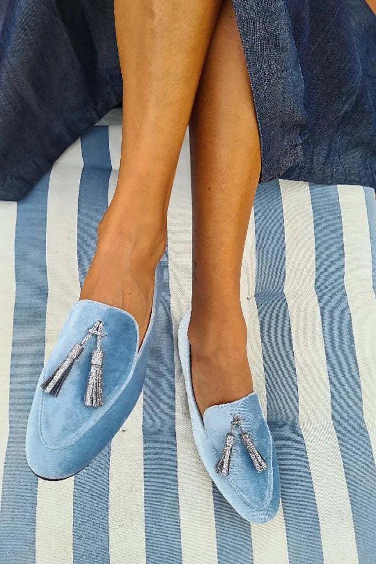 Névorie | Mocassin Femme à Glands Semelle Plate - Sky Blue - Image 1