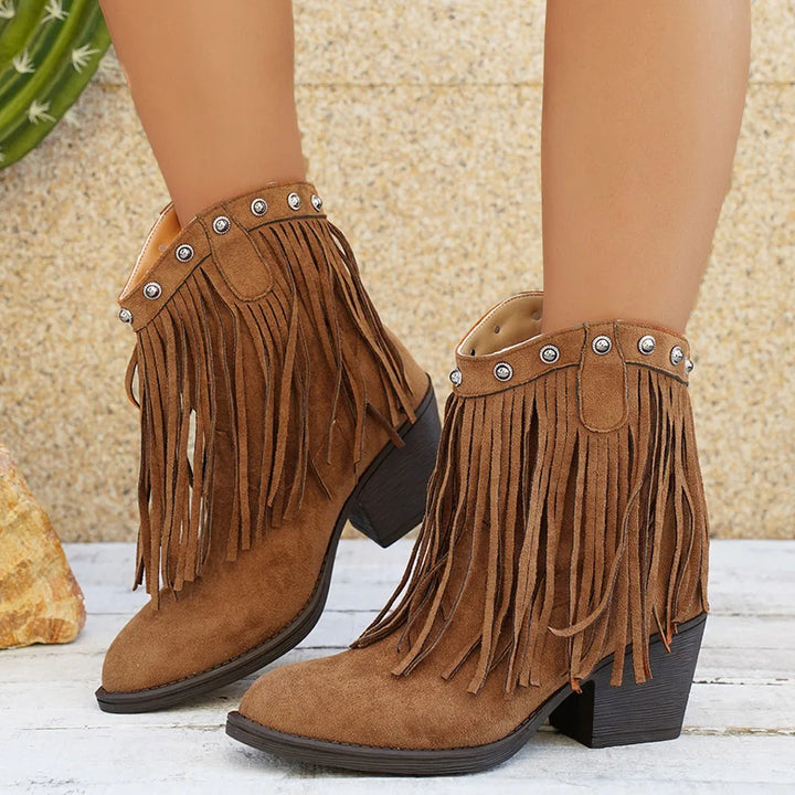Névorine | Femme Bottes Western à Franges Style Cowboy - Camel - Image 11