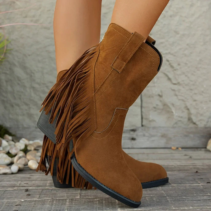 Névorine | Femme Bottes Western à Franges Style Cowboy - Camel - Image 2