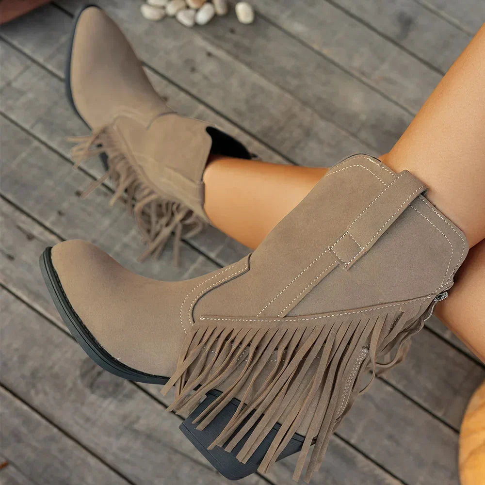 Névorine | Femme Bottes Western à Franges Style Cowboy - Camel - Image 3