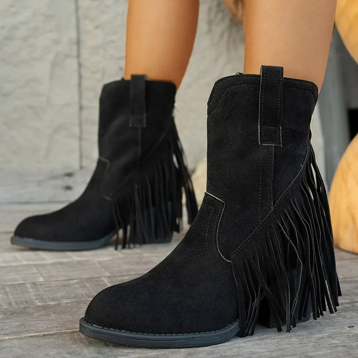 Névorine | Femme Bottes Western à Franges Style Cowboy - Camel - Image 5