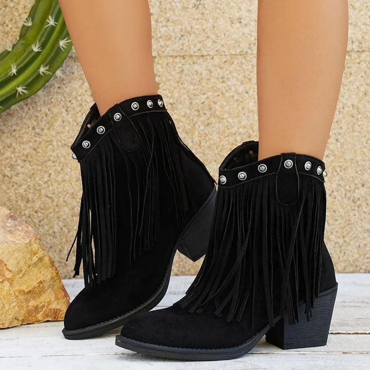 Névorine | Femme Bottes Western à Franges Style Cowboy - Camel - Image 9