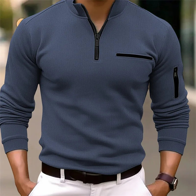 Olvaine | Homme Pull Col Zippé Tricot Côtelé - Olive Green - Image 2
