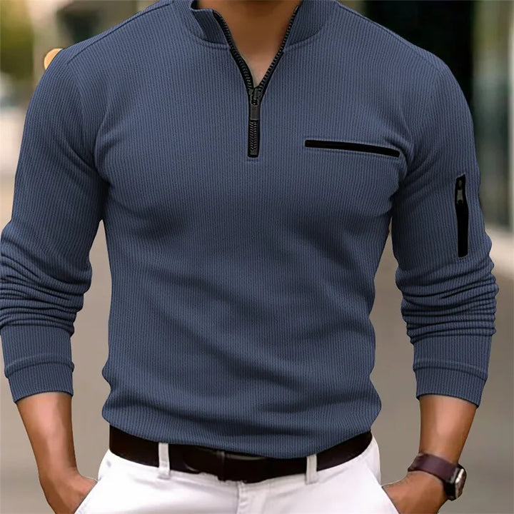Olvaine | Homme Pull Col Zippé Tricot Côtelé - Olive Green - Image 2