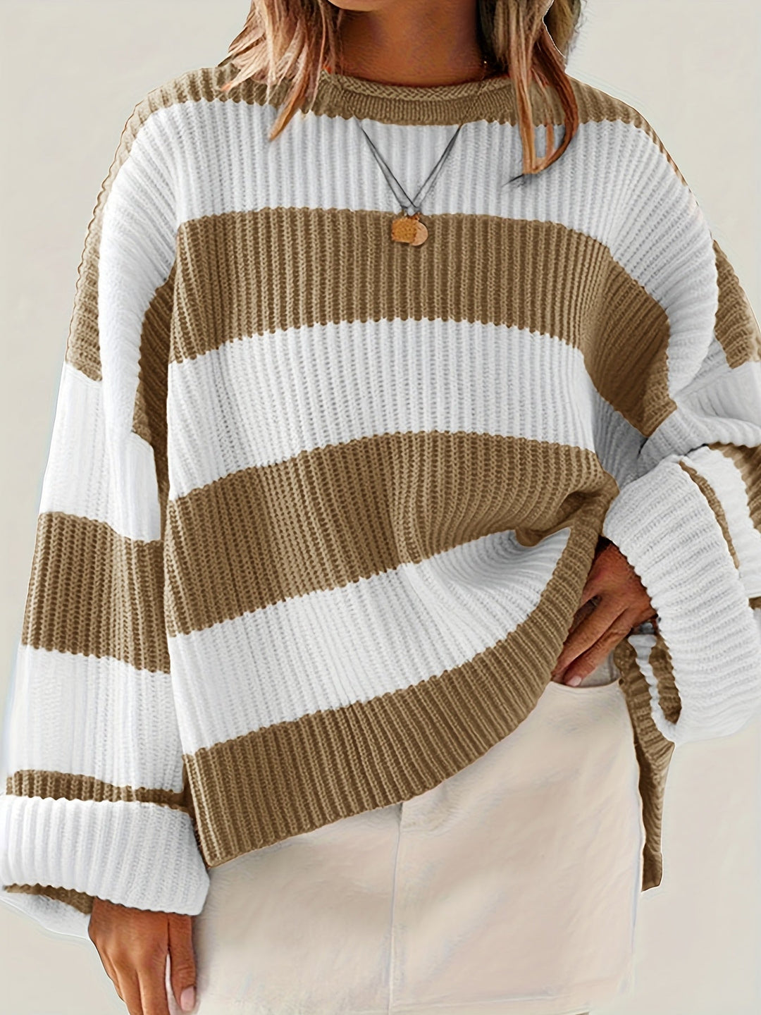 Olviane | Pull Rayé Oversize Femme Col Rond - Image 1