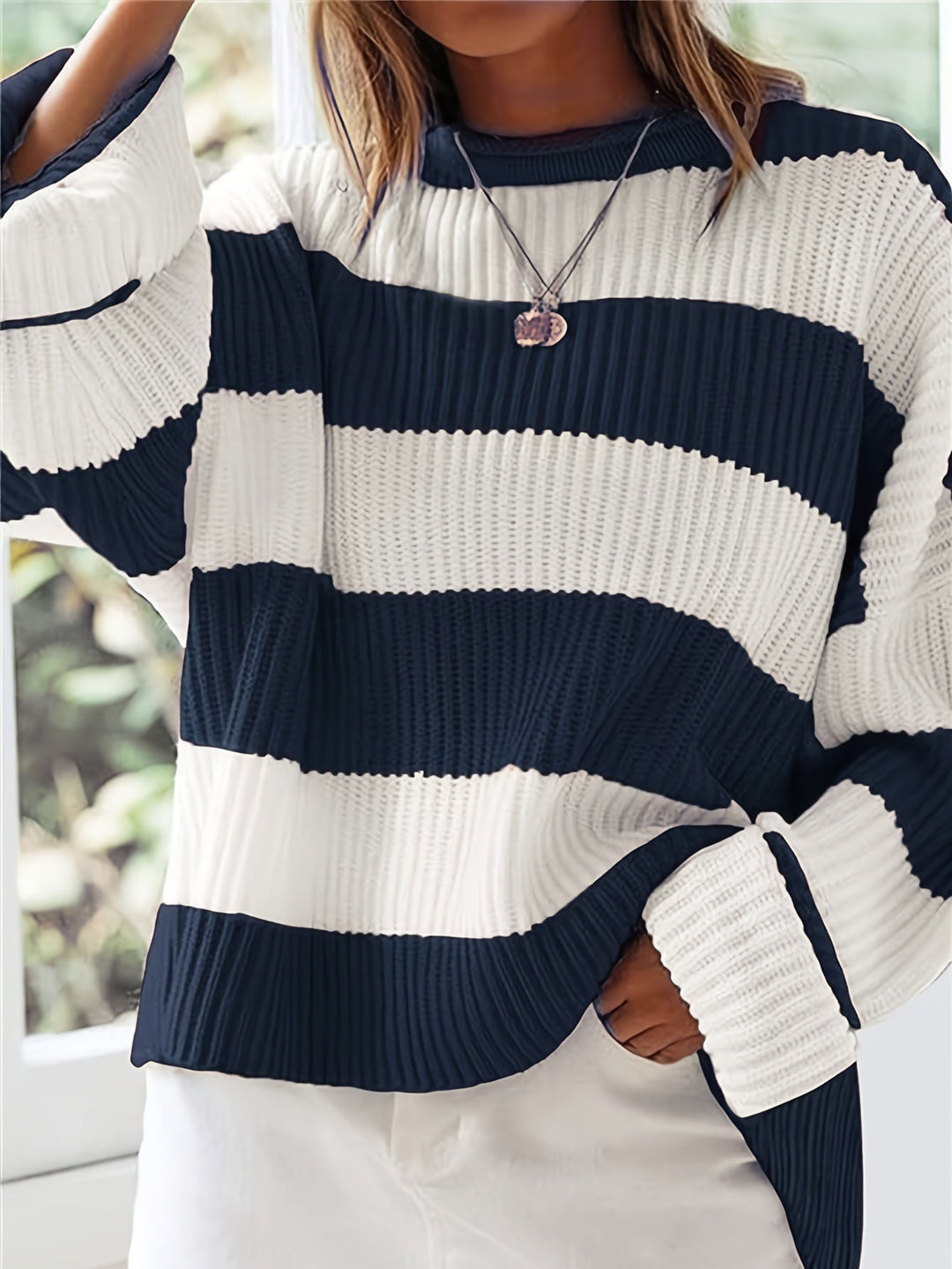 Olviane | Pull Rayé Oversize Femme Col Rond - Image 5