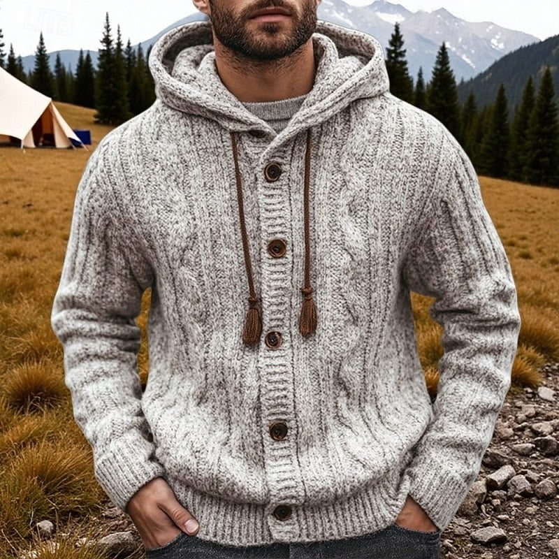 Orland | Homme Cardigan à Capuche Torsadé Boutonné - Light Grey - Image 1