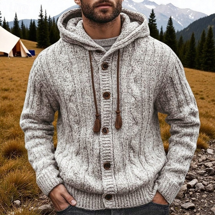 Orland | Homme Cardigan à Capuche Torsadé Boutonné - Light Grey - Image 1