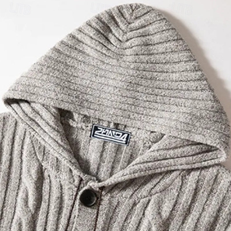 Orland | Homme Cardigan à Capuche Torsadé Boutonné - Light Grey - Image 2