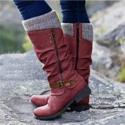 Orlande | Femme Bottes Hautes à Revers en Maille - Black - Image 2