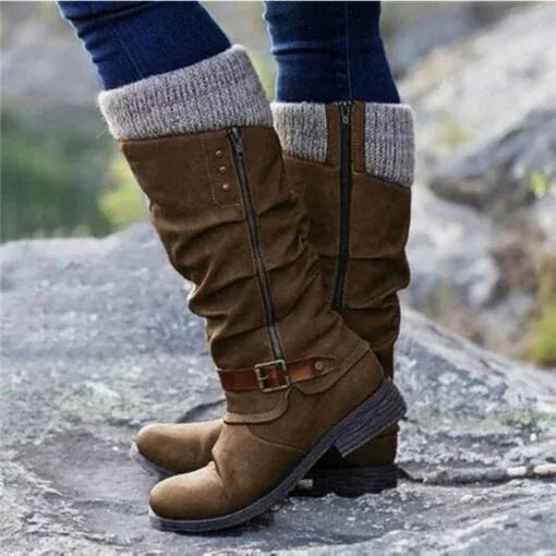 Orlande | Femme Bottes Hautes à Revers en Maille - Black - Image 3