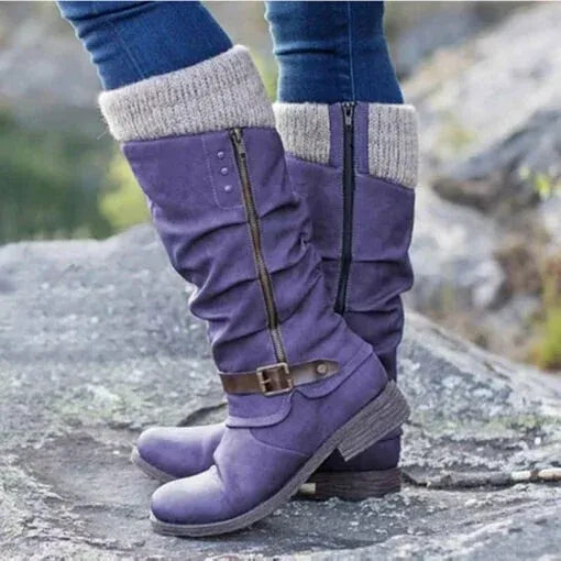 Orlande | Femme Bottes Hautes à Revers en Maille - Black - Image 4