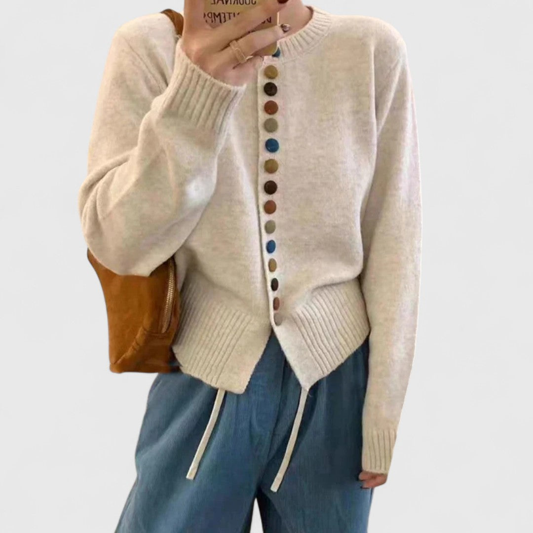 Orlavène | Cardigan Femme Boutons Colorés - Cream - Image 1