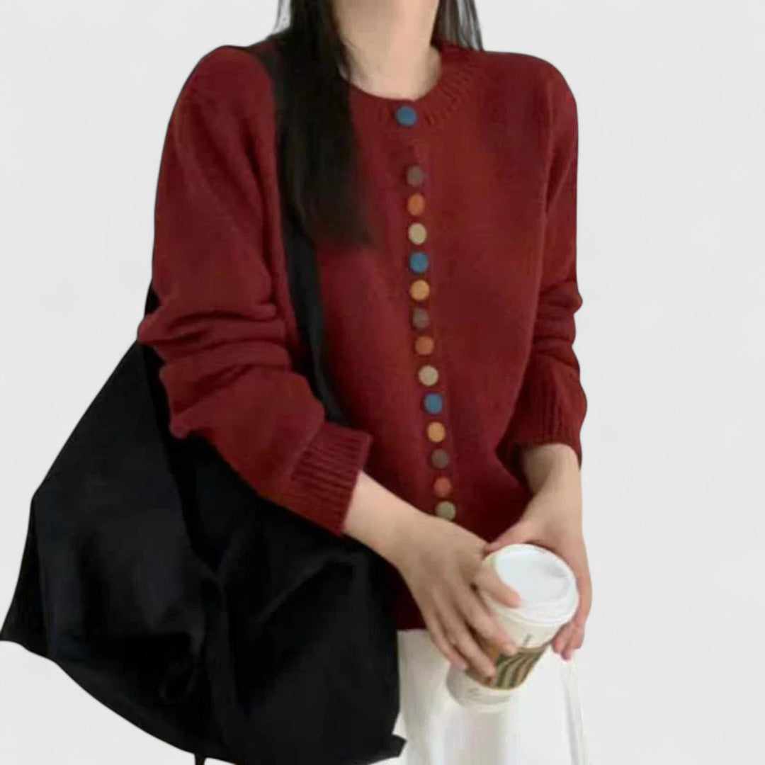 Orlavène | Cardigan Femme Boutons Colorés - Cream - Image 2