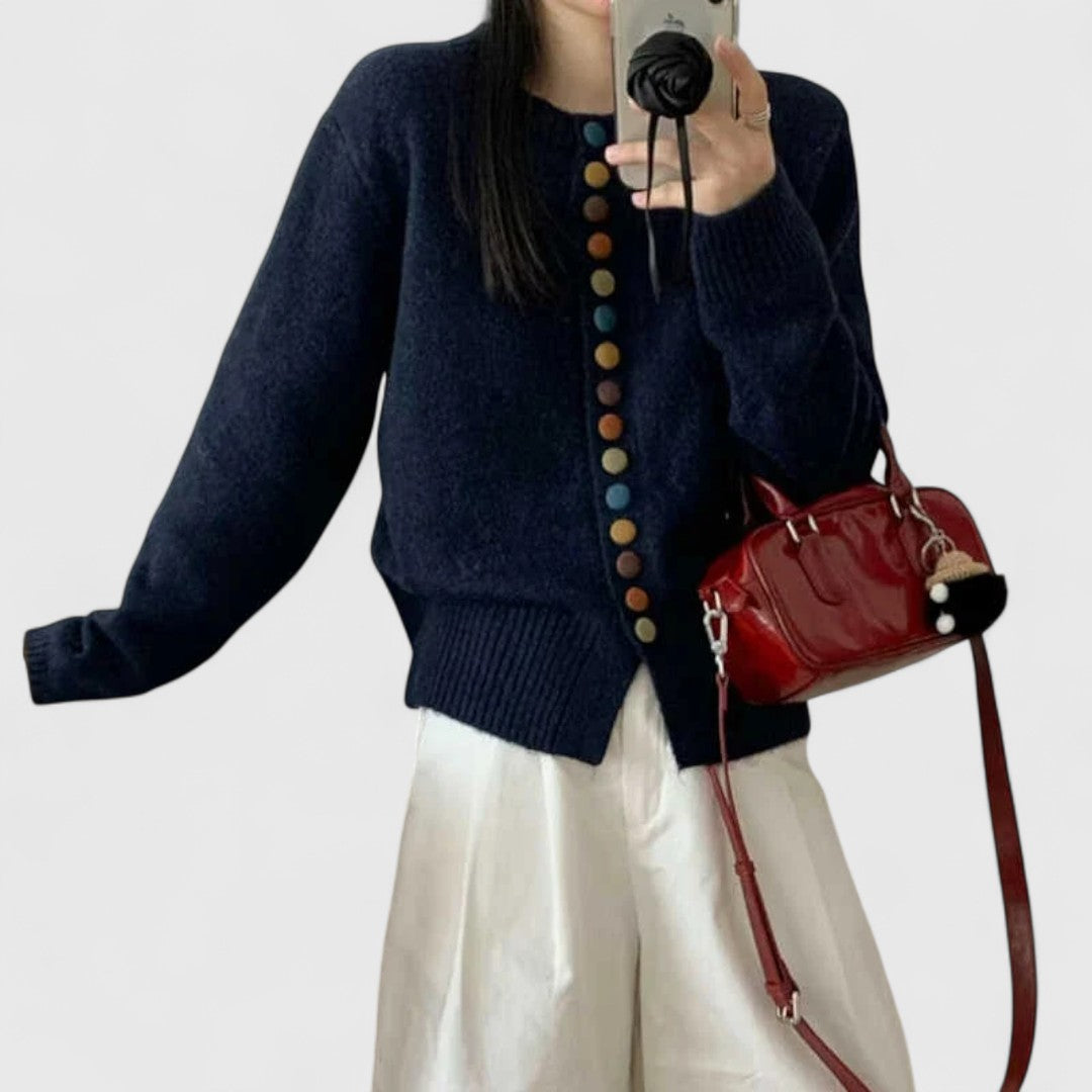 Orlavène | Cardigan Femme Boutons Colorés - Cream - Image 3