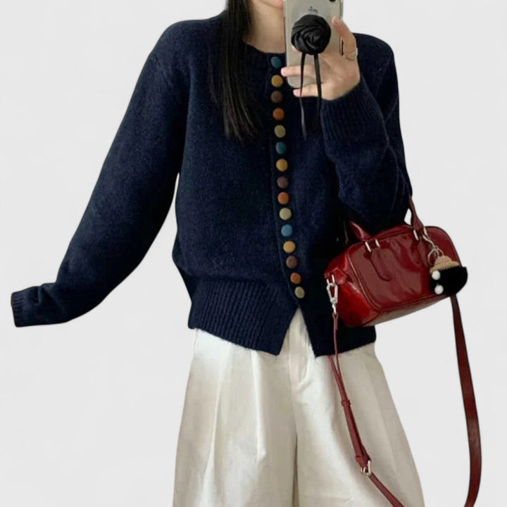 Orlavène | Cardigan Femme Boutons Colorés - Cream - Image 3