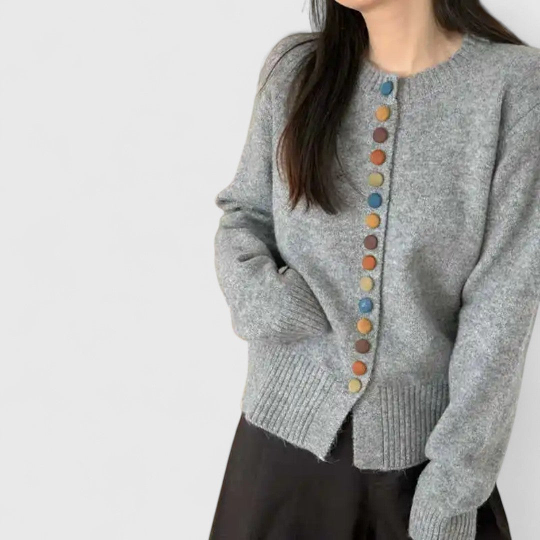 Orlavène | Cardigan Femme Boutons Colorés - Cream - Image 4