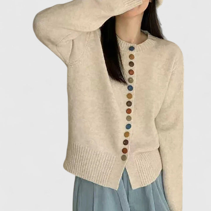 Orlavène | Cardigan Femme Boutons Colorés - Cream - Image 6