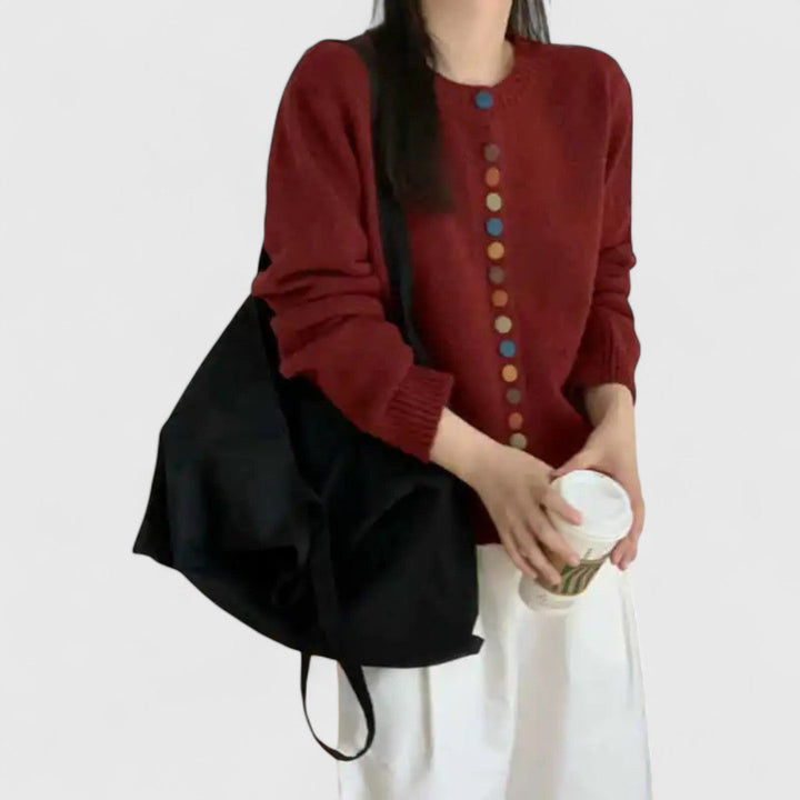 Orlavène | Cardigan Femme Boutons Colorés - Cream - Image 7