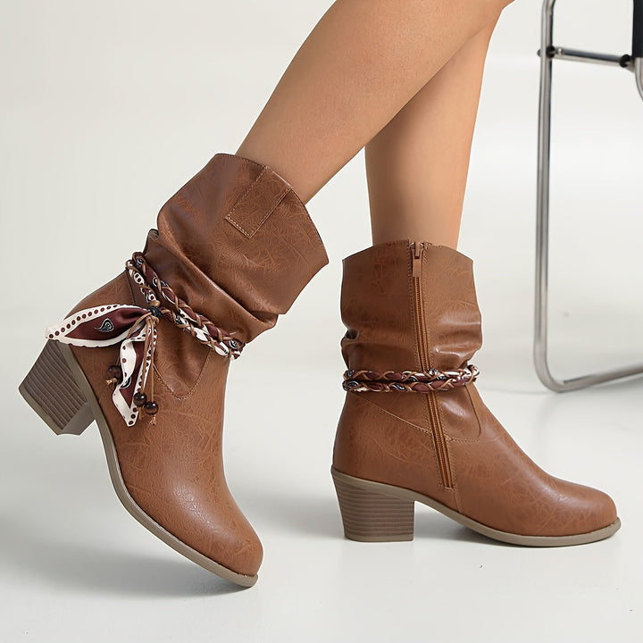 Orlévane | Femme Bottines Western Slouch à Talon - Brown - Image 4