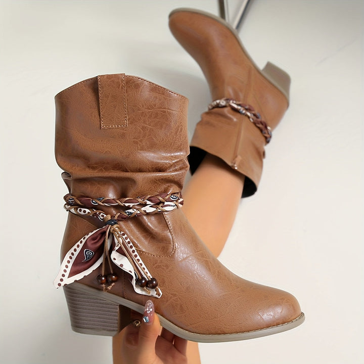 Orlévane | Femme Bottines Western Slouch à Talon - Brown - Image 8